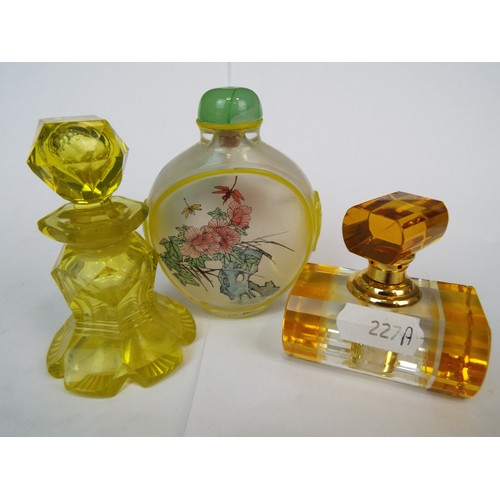 227a - Two Bohemian art Deco scent bottles plus one Chinese glass scent bottle.