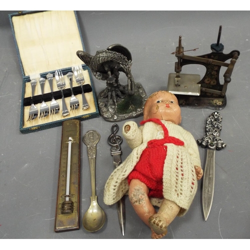 1311 - Mixed lot to include a vintage doll, Myth and Magic Dragon etc.