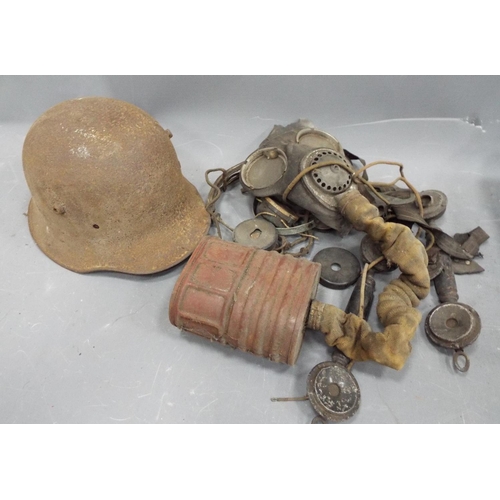 1312 - 1914 WW1 german helmet and a gas mask etc