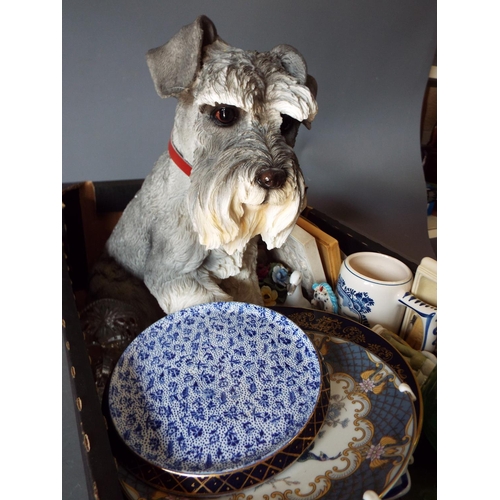 1428 - Large box with mixed ceramic, including a large resin dog.