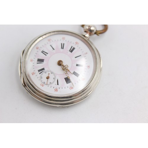 652a - WORKING     	Vintage Gents .800 SILVER Cased Open Face POCKET WATCH Key-Wind WORKING (67g)880743