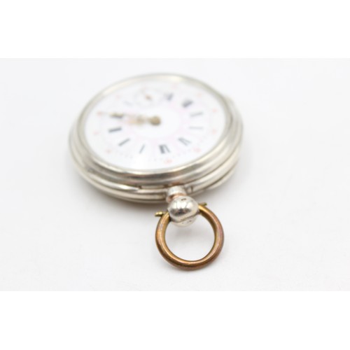 652a - WORKING     	Vintage Gents .800 SILVER Cased Open Face POCKET WATCH Key-Wind WORKING (67g)880743