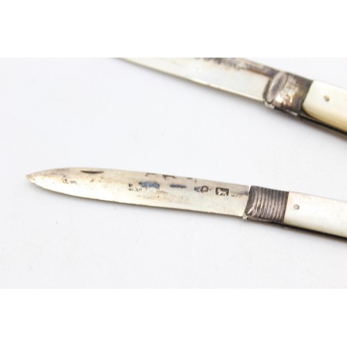 665a - 2 x Antique Hallmarked .925 STERLING SILVER Fruit Knives w/ MOP Handles (37g)      529781