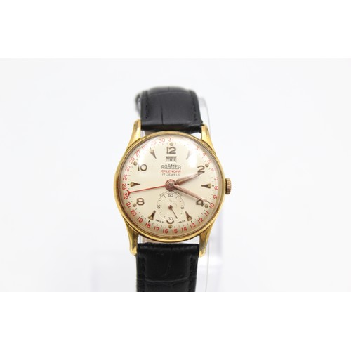 685a - WORKING     Vintage Gents ROAMER Calendar Gold Tone WRISTWATCH Hand-Wind WORKING     862031