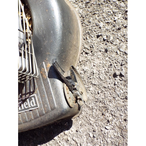 1393 - Mountfield petrol lawmower. front wheel missing so will need replacing. working condition unknown , ... 