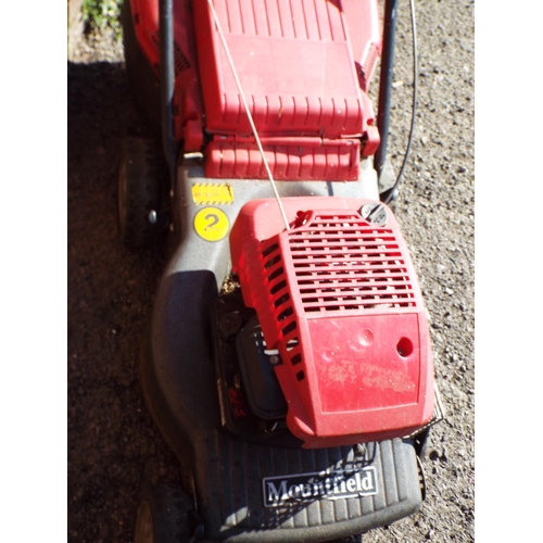 1393 - Mountfield petrol lawmower. front wheel missing so will need replacing. working condition unknown , ... 