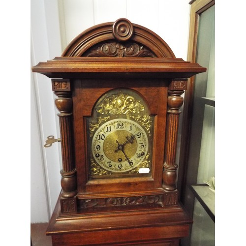 1103A - Lovely German made chiming bracket clock complete with pediment and key. running order.  57 inches t... 