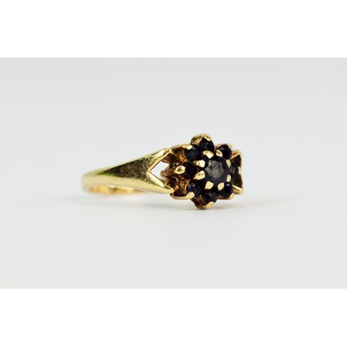 102 - 9ct Yellow Gold Sapphire set ring in a Flower pattern. Finger size 'N-5'   2.7g