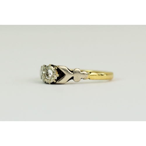 104 - 9ct Yellow Gold ring set with a Solitaire Diamond of approx 0.05cts Platinum Mount. Finger size 'M' ... 