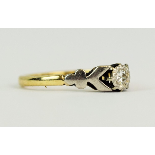 104 - 9ct Yellow Gold ring set with a Solitaire Diamond of approx 0.05cts Platinum Mount. Finger size 'M' ... 