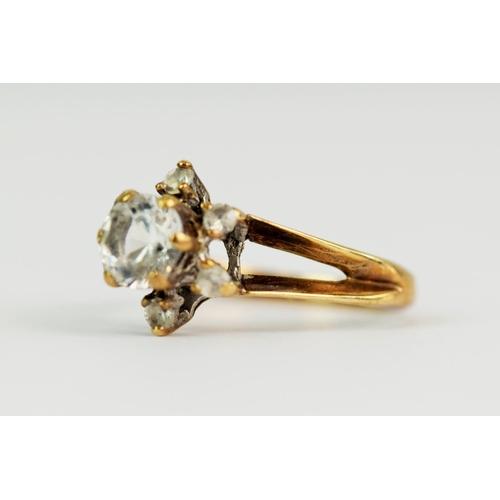 108 - 9ct Yellow Gold multi CZ Daffodil shaped ring. Finger size 'O'   2.8g