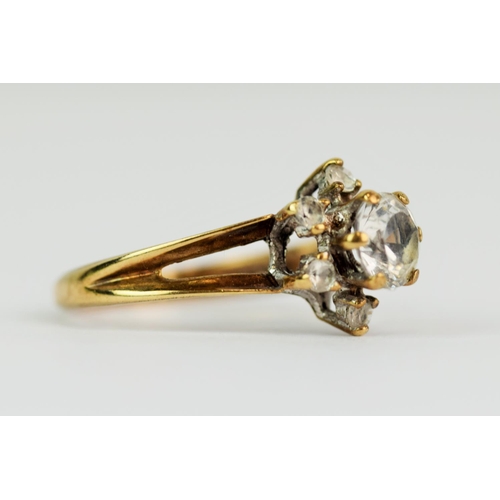 108 - 9ct Yellow Gold multi CZ Daffodil shaped ring. Finger size 'O'   2.8g