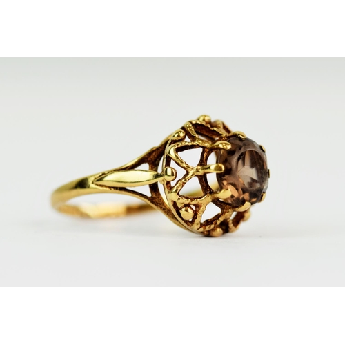 111 - 9ct Yellow Gold Smokey Quartz set ring . Finger size 'O'  2.3g