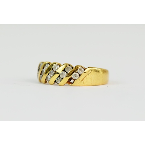 112 - 9ct Yellow Gold Multi CZ band. (one stone missing, see photo) Finger size J'  2.0g