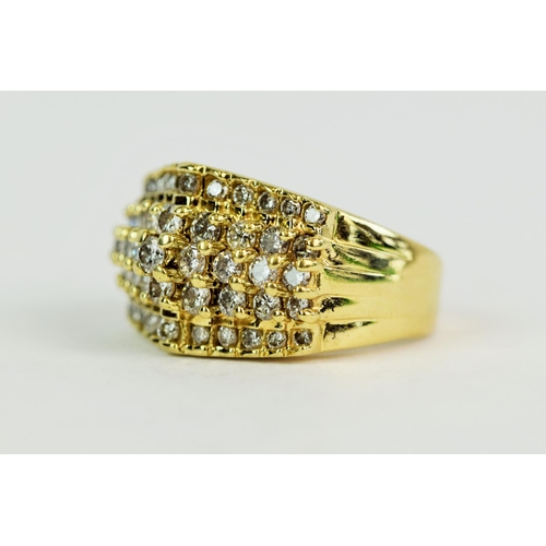 122 - 9ct Yellow Gold ring set with 49 Diamonds ranging from 2.7mm to 1.5mm, Total Diamond weight approx 1... 