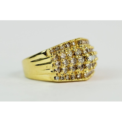 122 - 9ct Yellow Gold ring set with 49 Diamonds ranging from 2.7mm to 1.5mm, Total Diamond weight approx 1... 