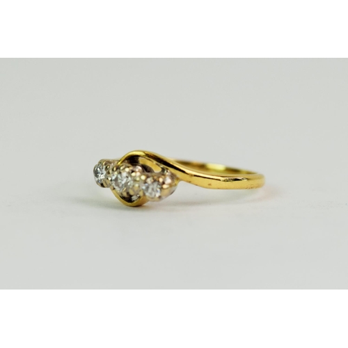 124 - 18ct Yellow Gold Ring set with Triple Diamonds. Centre Diamond 0.10cts with both side Diamonds at 0.... 