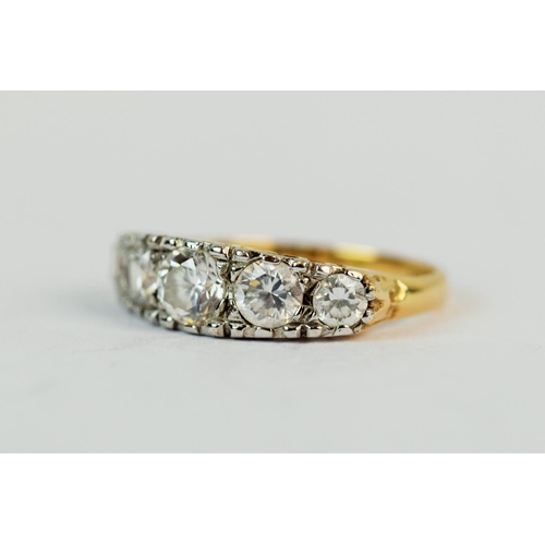 129 - 14ct Yellow Gold ring set with five round CZ   Finger size 'K'   2.7g