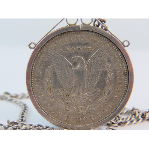 149 - 1898 USA Silver Dollar on a silver mount and 24 inch silver chain. Total silver weight 43g