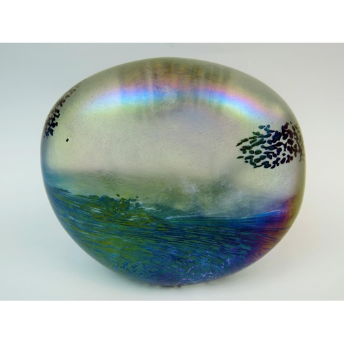 186 - Lovely Iridescent glass paperweight by Glasform, signed to base by John Ditchfield. 4 inches tall an... 