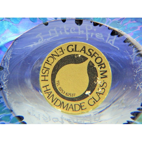 186 - Lovely Iridescent glass paperweight by Glasform, signed to base by John Ditchfield. 4 inches tall an... 