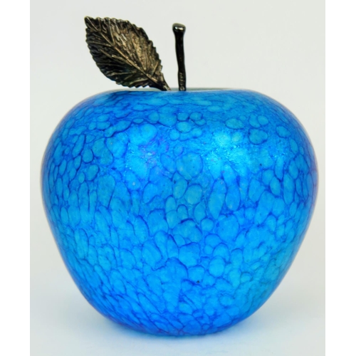 188 - Iridescent glass paperweight by Glasform in the form of an Apple with Sterling Silver leaf and Stem.... 