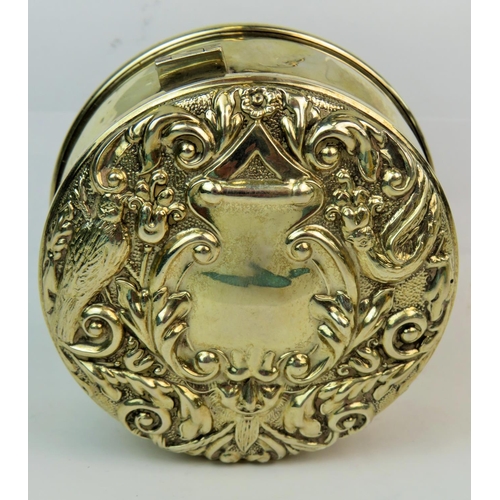 192 - Pretty hinged Lidded Silver Jewellery box with Damask velvet interior. Repouse raised decoration to ... 