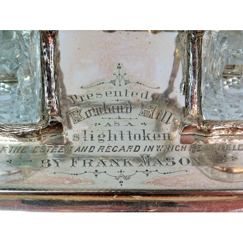 193 - Silver plated Desk set in a rustic style by Walker & Hall of Sheffield. Gifted inscription to base. ... 