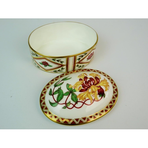 195 - Royal Crown Derby lidded trinket box in the 'Honeysuckle' pattern with original silk lined box.  See... 