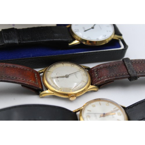 13 - 3 x Gents Vintage Gold Tone WRISTWATCHES Hand-Wind WORKING Inc Corvette / Rone    Gents Vintage Gold... 