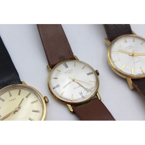 14 - 3 x Gents Vintage Gold Tone WRISTWATCHES Hand-Wind WORKING Inc Rotary / Ross   Gents Vintage Gold To... 