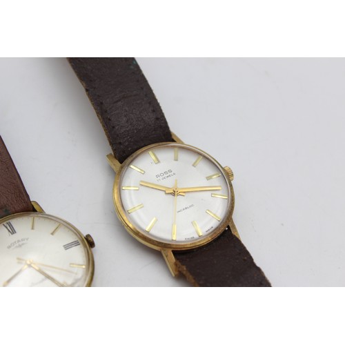 14 - 3 x Gents Vintage Gold Tone WRISTWATCHES Hand-Wind WORKING Inc Rotary / Ross   Gents Vintage Gold To... 