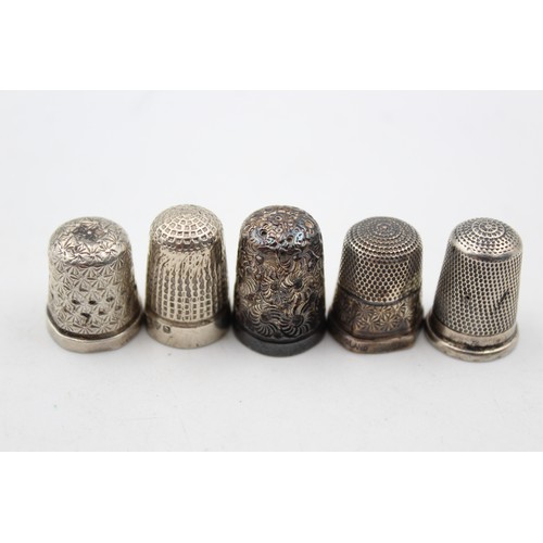 17 - 5 x Antique / Vintage .925 STERLING SILVER Thimbles Inc Charles Horner Etc (21g)  In antique / vinta... 