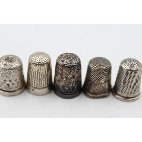 17 - 5 x Antique / Vintage .925 STERLING SILVER Thimbles Inc Charles Horner Etc (21g)  In antique / vinta... 