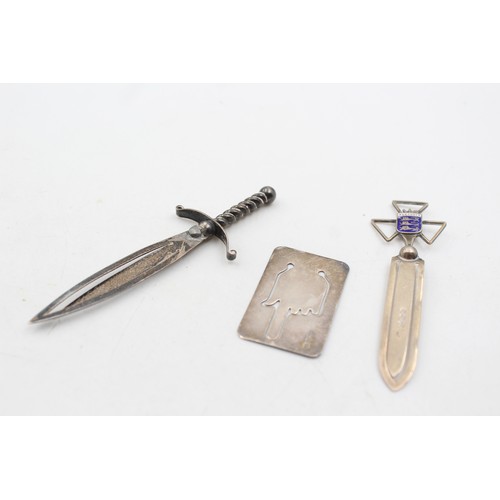 22 - 3 x Antique / Vintage Hallmarked .925 STERLING SILVER Bookmarks Inc Enamel (17g)  In antique conditi... 