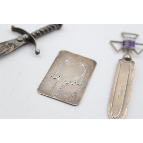 22 - 3 x Antique / Vintage Hallmarked .925 STERLING SILVER Bookmarks Inc Enamel (17g)  In antique conditi... 