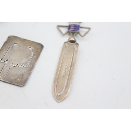 22 - 3 x Antique / Vintage Hallmarked .925 STERLING SILVER Bookmarks Inc Enamel (17g)  In antique conditi... 