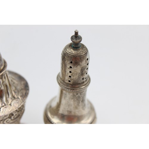 24 - 2 x Antique Hallmarked .925 STERLING SILVER Salt / Pepper Cellars (92g)    In antique condition Sign... 