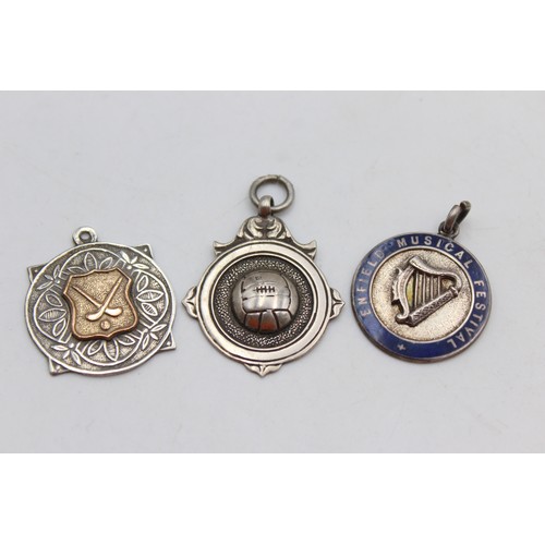 30 - 3 x Antique / Vintage Hallmarked .925 STERLING SILVER Fobs / Medallions (21g)  Inc Enamel, Rolled Go... 