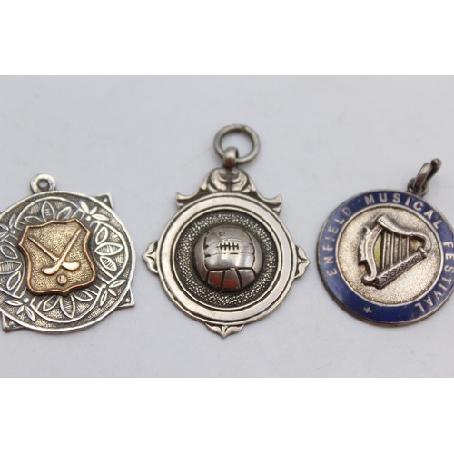 30 - 3 x Antique / Vintage Hallmarked .925 STERLING SILVER Fobs / Medallions (21g)  Inc Enamel, Rolled Go... 