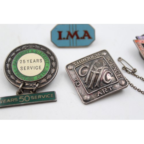 31 - 6 x Antique / Vintage Hallmarked .925 STERLING SILVER Badges Inc Enamel Etc 44g      Inc Enamel, Uni... 