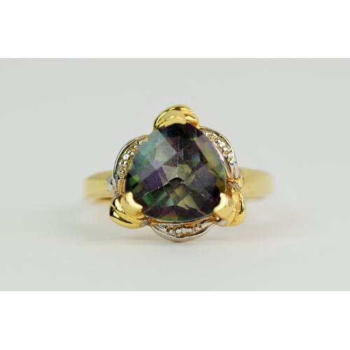 102A - 14ct Yellow Gold Ametrine set ring with small melee diamonds to accompany. Finger size 'O-5'   3.5g