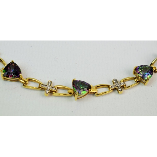 105A - 14ct Yellow Gold bracelet set with Ametrine and Melee Diamonds, 7 inches long.  10.9g total weight