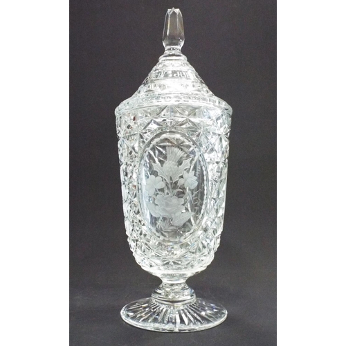 345 - Large Royal Brierley lidded crystal vase to commemorate the Queens silver jubilee, standing approx 1... 