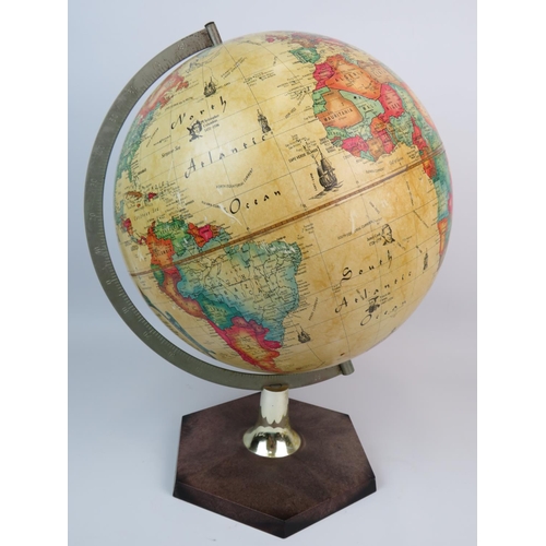 374 - Danish made Large Tinplate globe supported with a plastic foot base by Scanglobe 1882. measures 16 i... 