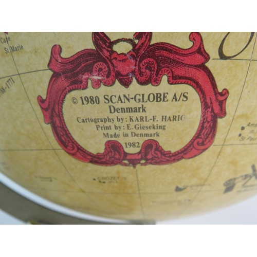 374 - Danish made Large Tinplate globe supported with a plastic foot base by Scanglobe 1882. measures 16 i... 