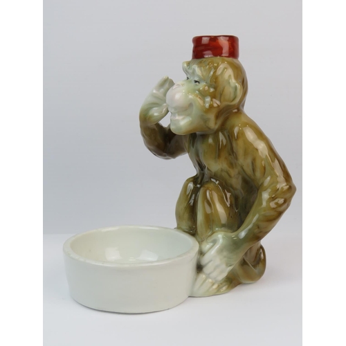 383 - Rare, Capodimonte Monkey Bel Hop pin dish. Crown to base. 5.5 inches tall.  (slight flake to inside ... 