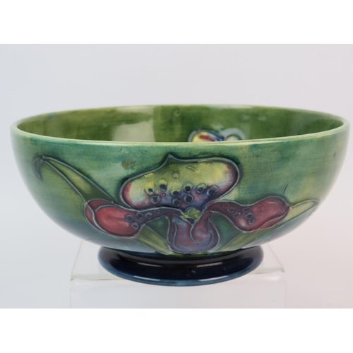 400 - Moorcroft bowl decorated with lillies to inside and out. 3 inches tall and 6 inches wide. Green Sign... 