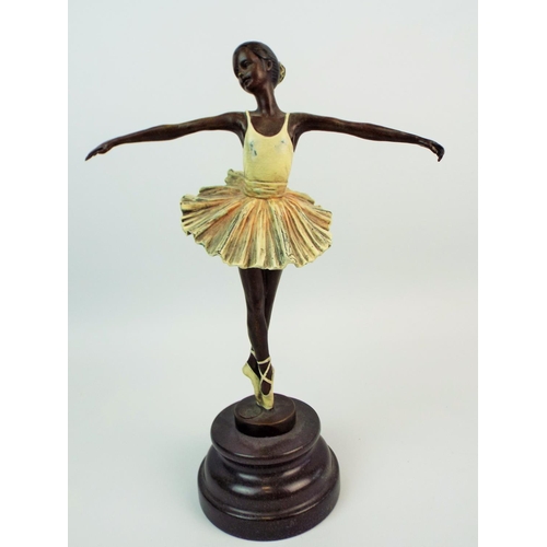 413 - Bronze sculpture of a ballerina by Mangreb Austria standing on a marble base approx 12