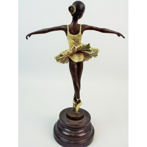 413 - Bronze sculpture of a ballerina by Mangreb Austria standing on a marble base approx 12